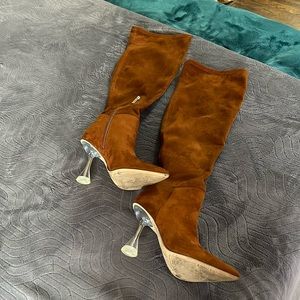 Over-the-Knee Boots with 4" Clear Heel (Rust Colored)